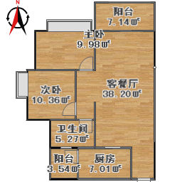 【03户型】5栋 3房1厅 80m² 汇龙湾